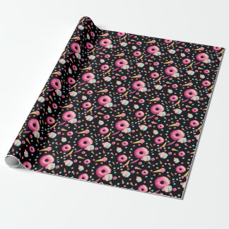 Black Doughnut Collage Wrapping Paper