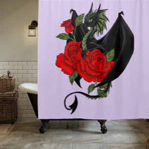 Black Dragon and Roses Shower Curtain