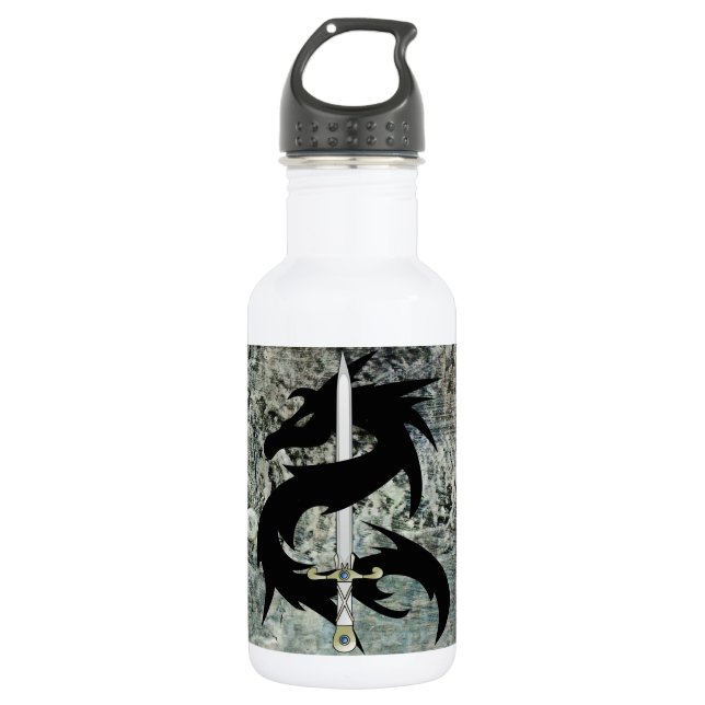 Black Dragon and Sword 532 Ml Water Bottle (Front)