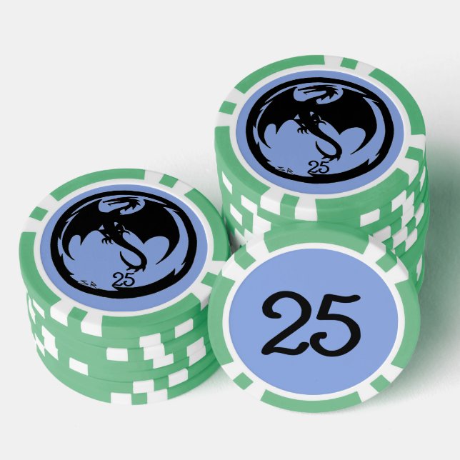 Black Dragon blue green 25 striped poker chip (Stack)