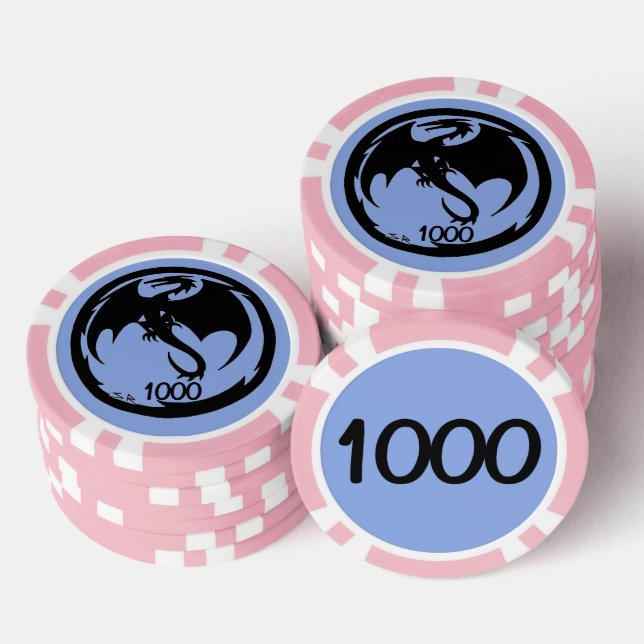 Black Dragon blue pink 1000 striped poker chip (Stack)
