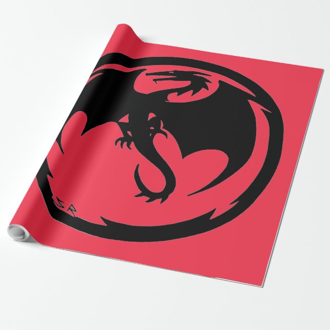 Black Dragon coral glossy wrapping paper large (Unrolled)