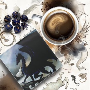Black Dragon Fantasy Blue Mountains  Glass Coaster