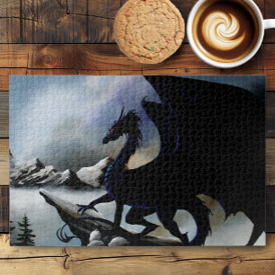 Black Dragon Fantasy Blue Mountains Jigsaw Puzzle