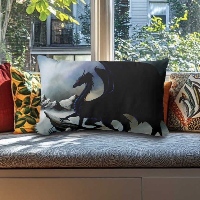 Black Dragon Fantasy Blue Mountains  Lumbar Cushion (Creator Uploaded)