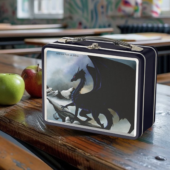 Black Dragon Fantasy Blue Mountains Metal Lunch Box (Creator Uploaded)