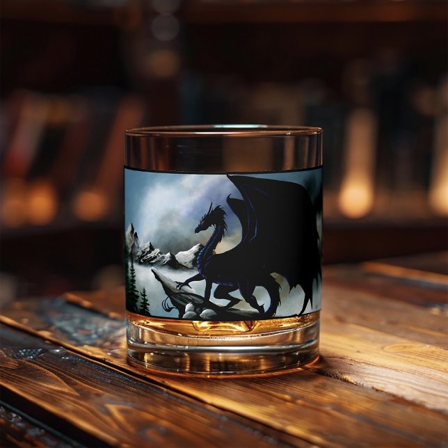 Black Dragon Fantasy Blue Mountains  Whiskey Glass (Creator Uploaded)