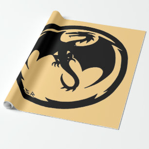 Black Dragon gold glossy wrapping paper large