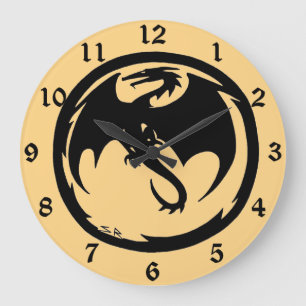 Black Dragon gold wall clock w numbers
