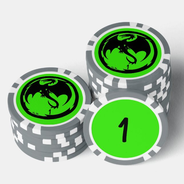 Black Dragon green grey 1 striped poker chip (Stack)