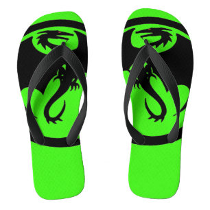 Black Dragon green wide flip flops