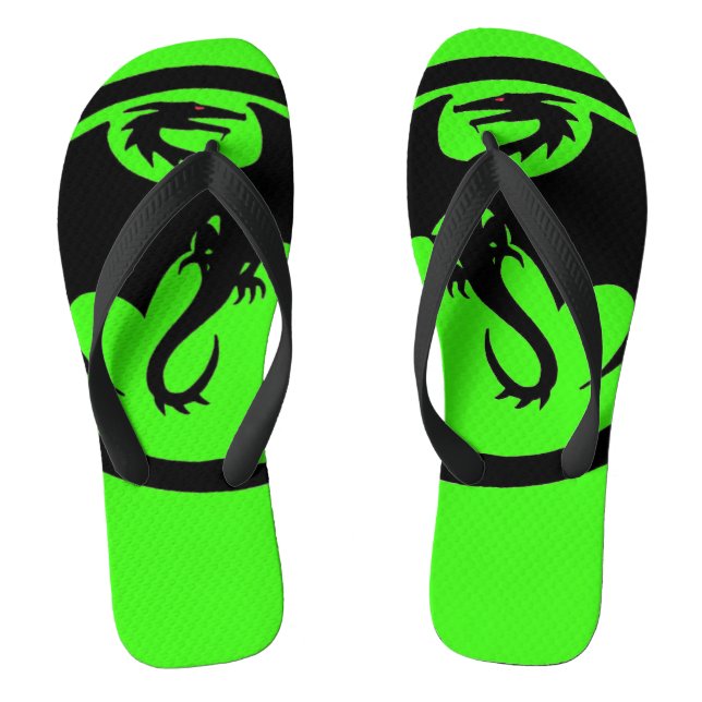 Black Dragon green wide flip flops (Footbed)