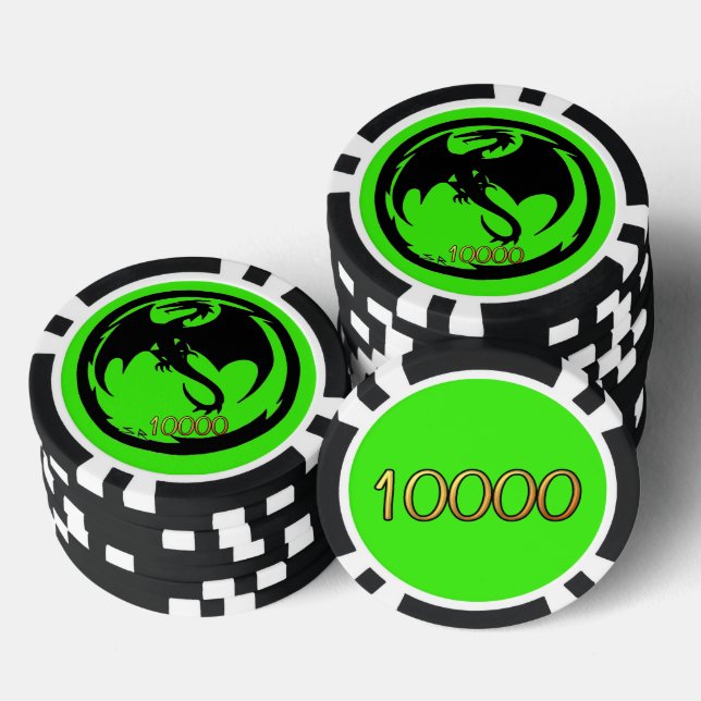 Black Dragon grn black gold 10K stripe poker chip (Stack)