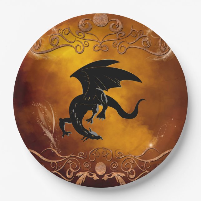 Black dragon in the sky paper plate (Front)