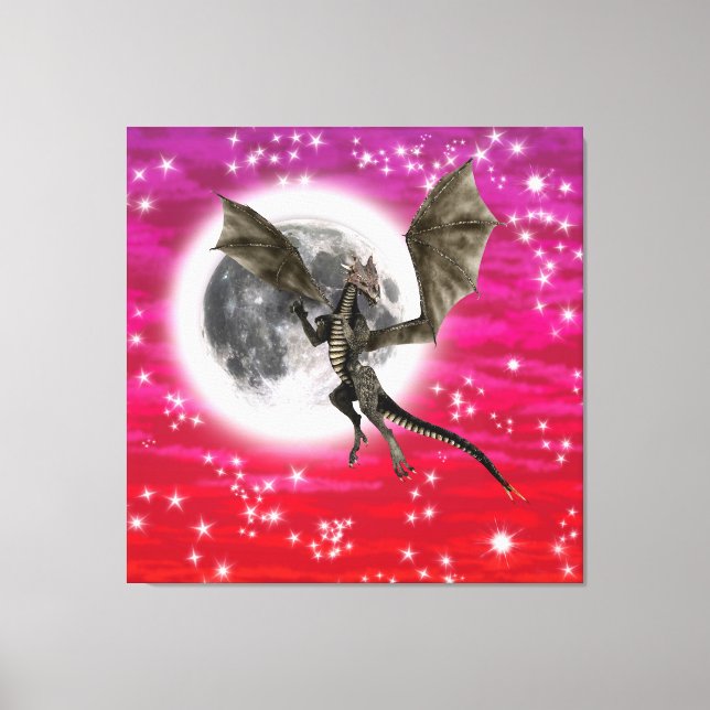Black Dragon - Mythical Fantasy Creature Red Sky Canvas Print (Front)