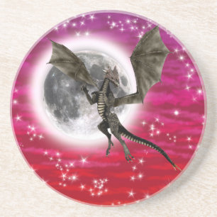 Black Dragon - Mythical Fantasy Creature Red Sky Coaster