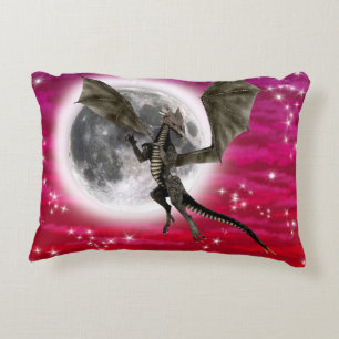 Black Dragon - Mythical Fantasy Creature Red Sky Decorative Cushion