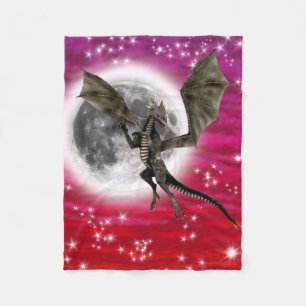 Black Dragon - Mythical Fantasy Creature Red Sky Fleece Blanket