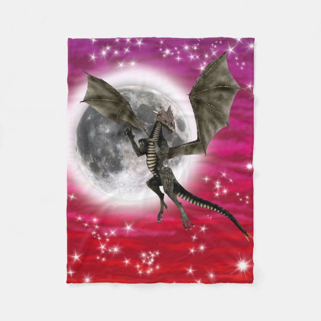 Black Dragon - Mythical Fantasy Creature Red Sky Fleece Blanket (Front)