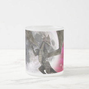 Black Dragon - Mythical Fantasy Creature Red Sky Frosted Glass Coffee Mug
