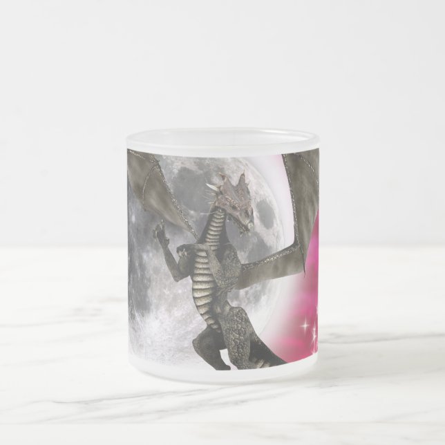Black Dragon - Mythical Fantasy Creature Red Sky Frosted Glass Coffee Mug (Center)