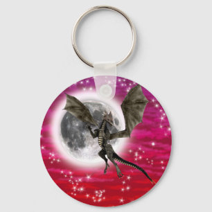 Black Dragon - Mythical Fantasy Creature Red Sky Key Ring