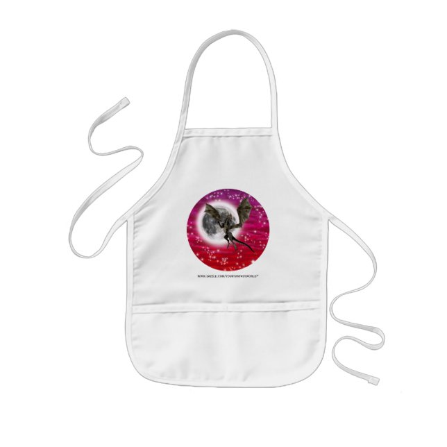 Black Dragon - Mythical Fantasy Creature Red Sky Kids Apron (Front)