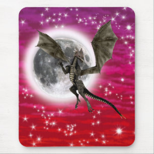 Black Dragon - Mythical Fantasy Creature Red Sky Mouse Mat