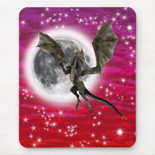 Black Dragon - Mythical Fantasy Creature Red Sky Mouse Mat (Front)