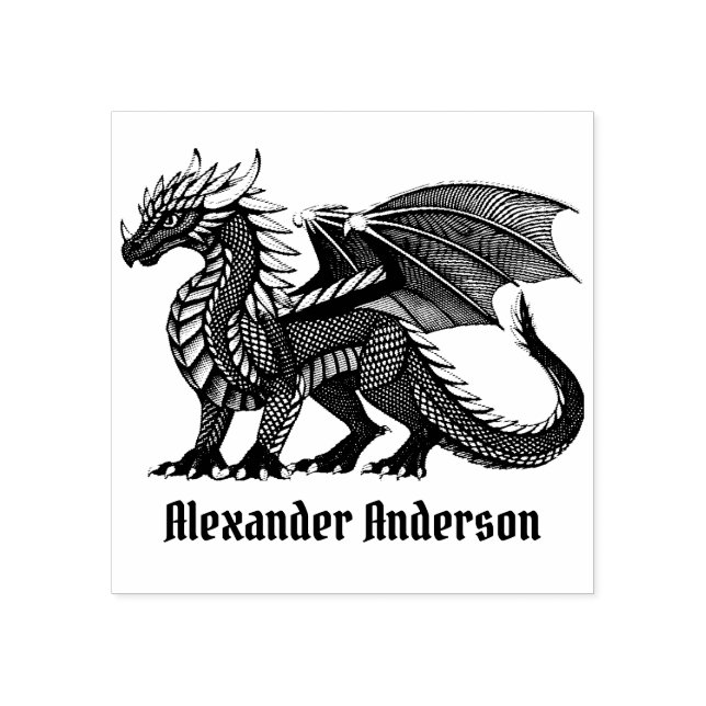 Black Dragon Name Plate Personalise Rubber Stamp (Imprint)