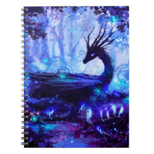 Black dragon, night forest scene. notebook