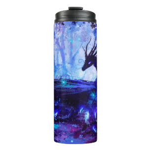 Black dragon, night forest scene. thermal tumbler