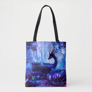 Black dragon, night forest scene. tote bag