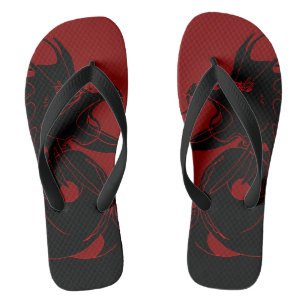 Black Dragon on Red Flip Flops