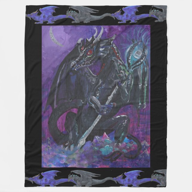 Black Dragon Queen King Lady Blue Black Dragons Fleece Blanket (Front)