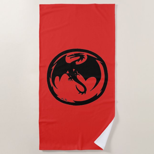 Black Dragon red beach towel (Front)