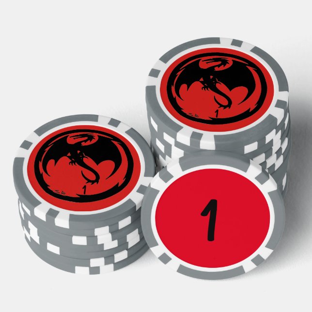 Black Dragon red grey 1 striped poker chip (Stack)