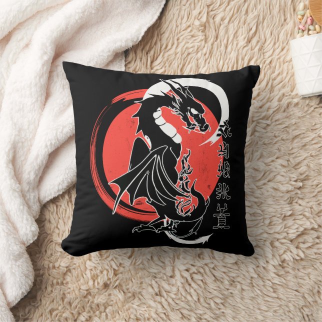 Black dragon, red moon cushion (Blanket)