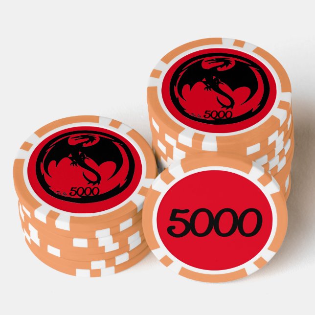 Black Dragon red orange 5000 striped poker chip (Stack)