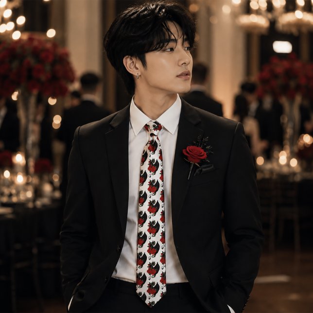 Black Dragon Red Rose Fantasy Gothic Tie (Creator Uploaded)