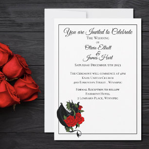 Black Dragon Red Rose Fantasy Gothic Wedding Invitation