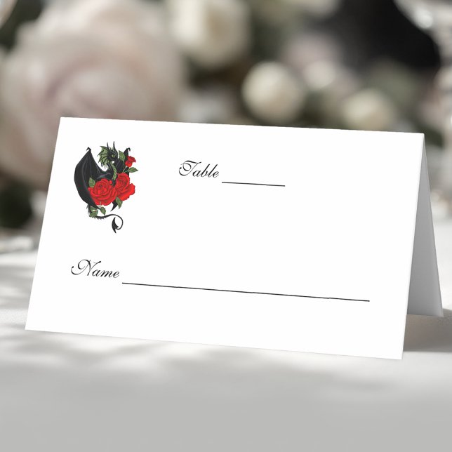 Black Dragon Red Rose Fantasy Gothic  Wedding Place Card (Creator Uploaded)