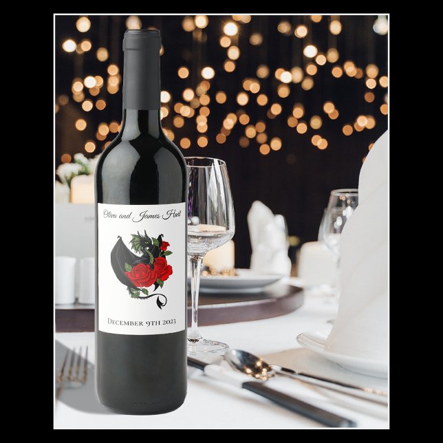 Black Dragon Red Rose Fantasy Gothic Wedding Wine Label (Creator Uploaded)