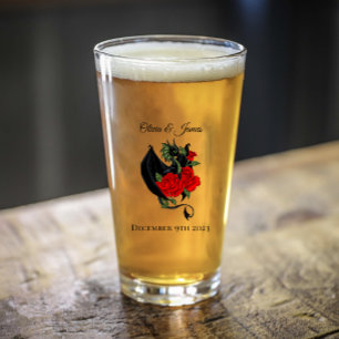 Black Dragon Red Roses Fantasy Glass