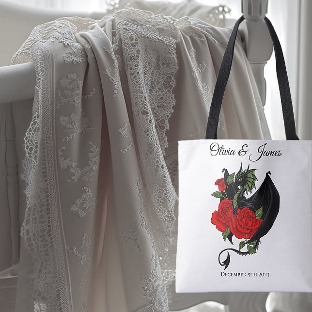 Black Dragon Red Roses Fantasy Tote Bag (Creator Uploaded)