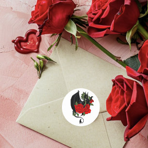 Black Dragon Red Roses Fantasy Wedding Classic Round Sticker