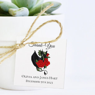 Black Dragon Red Roses Fantasy Wedding Favour Tags