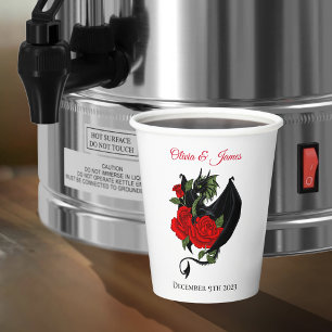 Black Dragon red Roses Fantasy Wedding Paper Cups