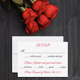 Black Dragon Red Roses Fantasy Wedding RSVP Card