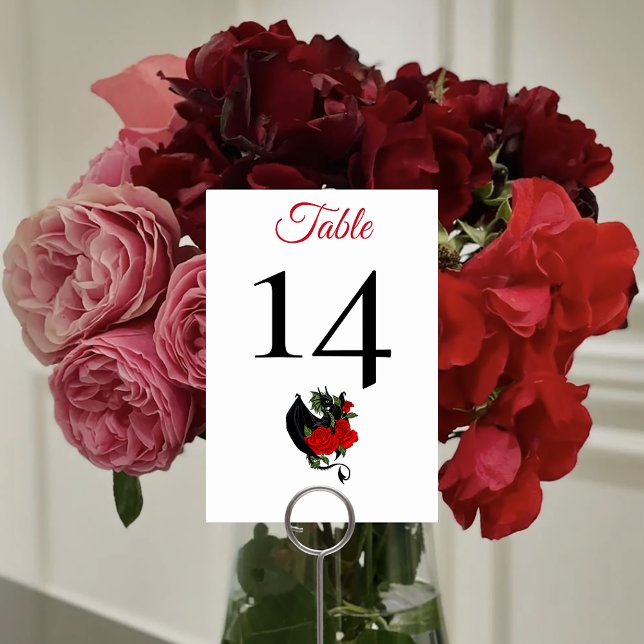 Black Dragon Red Roses Fantasy Wedding Table Number (Creator Uploaded)